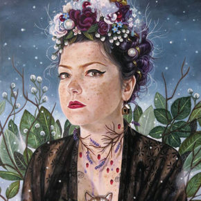 Self Portrait with lavender and Jack by Edith Lebeau